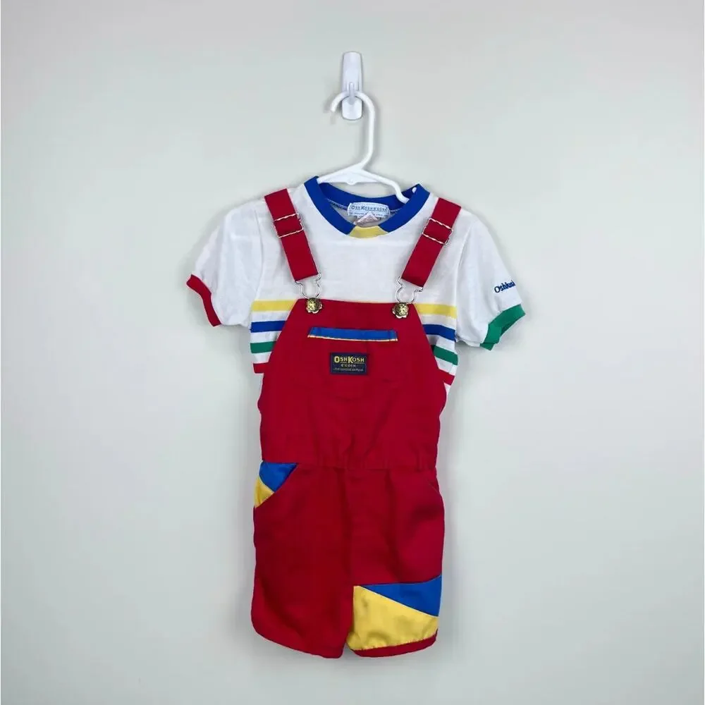 Vintage OshKosh B'gosh Color Block Shortalls 7 USA